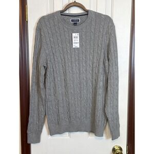 Club Room Cable Knit Sweater Crew Neck Pullover Soft Gray‎ Heather Small